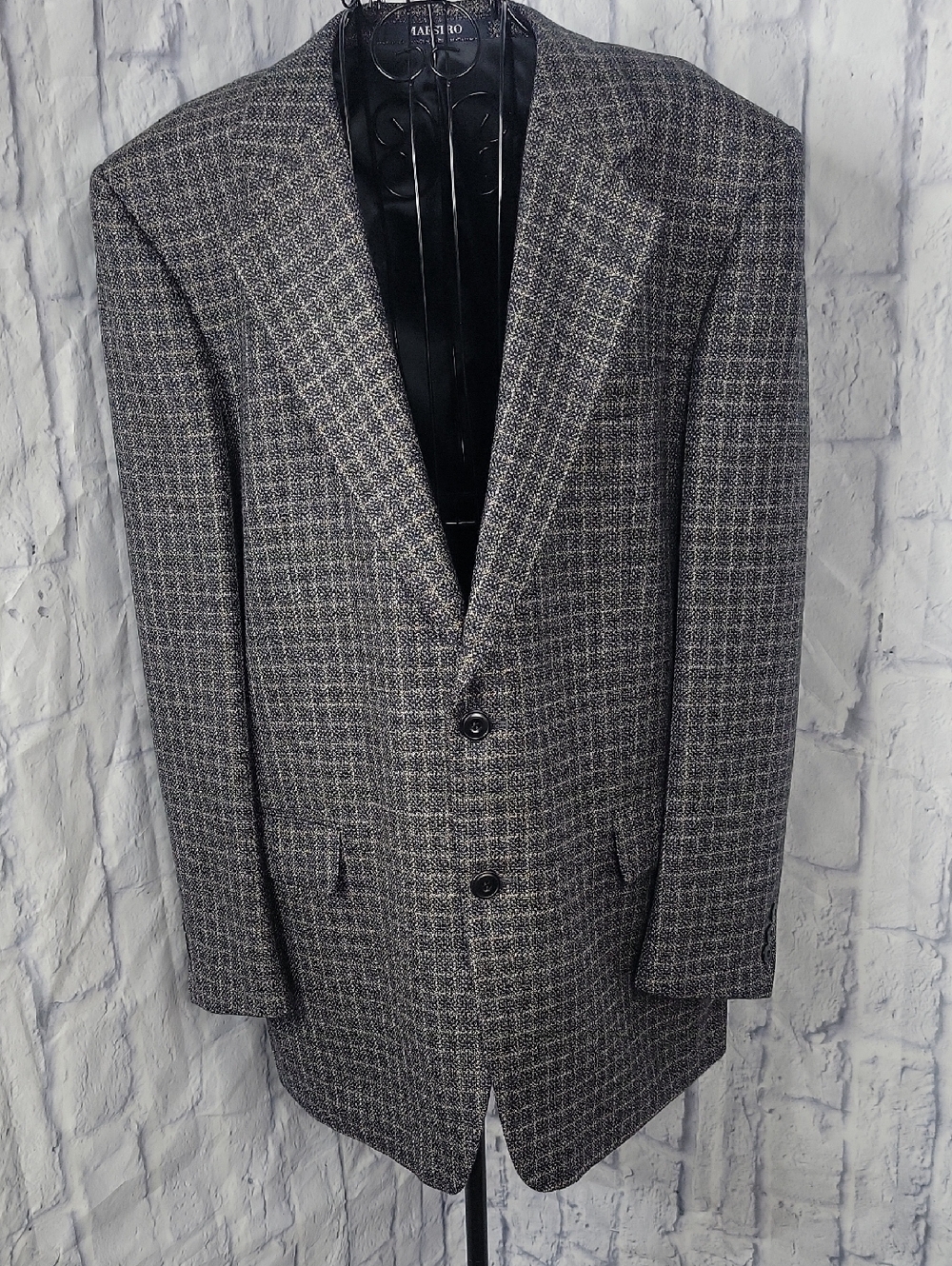 Maestro Mn's Large Sport Coat Blue Brown Check Wool Blend‎